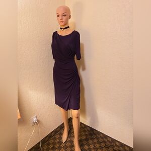 Connected Apparel Purple Ruched Asymmetrical Sheath Dress